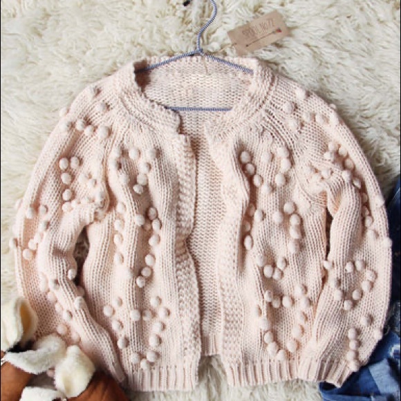 Simplee Baby Pink Heart Bubble Knit Cardigan - Picture 9 of 9